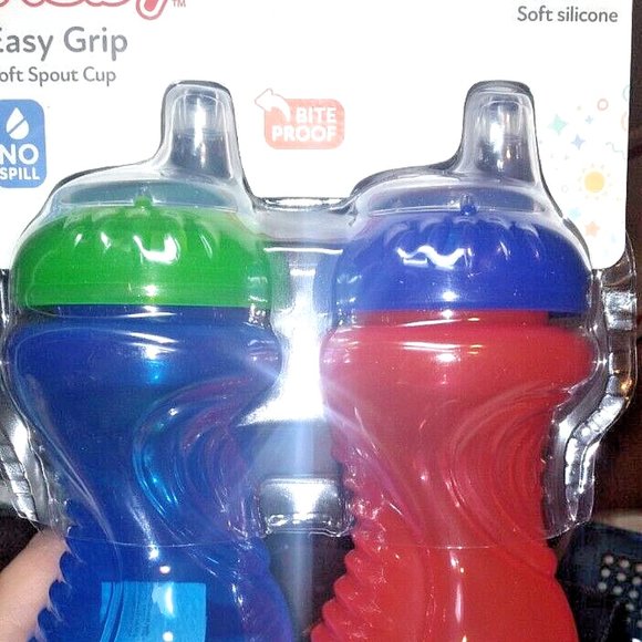 NUBY EASY GRIP SOFT SPOUT CUPS 10 OZ BPA FREE 6+ MONTHS BITE PROOF NO SPILL 2 PC - Picture 1 of 7